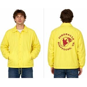 Vintage 70s Sears Men's Large Fireballs Scappoose OR Yellow Coach Jacket